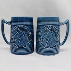 Vintage Horse Head Blue Ceramic Salt & Pepper Shakers Western Ranch Decor 3.5"